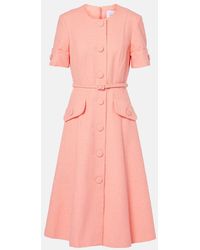 Carolina Herrera - Vestido Midi De Mezcla De Algodon Y Lino - Lyst