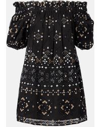 Juliet Dunn - Embellished Cotton Poplin Minidress - Lyst