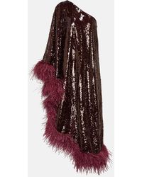 Roland Mouret - Feather-trimmed Sequined Midi Dress - Lyst