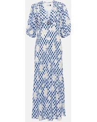 RIXO London - Nicolette Printed Woven Midi Dress - Lyst