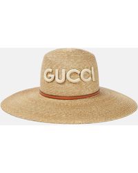 Gucci - Chapeau en paille et cuir a logo - Lyst