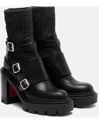 Christian Louboutin - Cortinetta College 100 Ribbed-Knit Trimmed Leather Ankle Boots - Lyst
