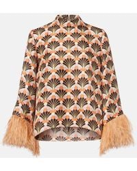 La DoubleJ - Make An Exit Feather-Trimmed Silk Twill Top - Lyst