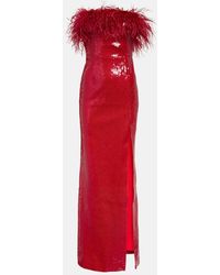Rebecca Vallance - Nika Sequined Feather-Trimmed Gown - Lyst