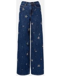 Self-Portrait - Embellished High-Rise Wide-Leg Jeans - Lyst