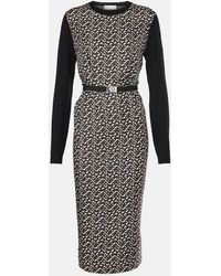 Tory Burch - Vestido Midi De Lana Con Seda Y Cinturon - Lyst