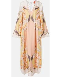 La DoubleJ - Twin Flame Printed Silk Twill Maxi Dress - Lyst