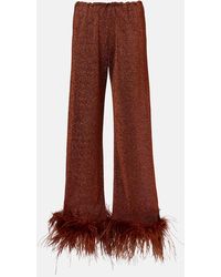 Oséree - Lumiere Plumage Feather-Trimmed Straight Pants - Lyst