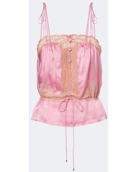 Chloé - Lace-Trimmed Silk Satin Top - Lyst