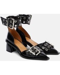 Ganni - Leather Buckle Heeled Pumps - Lyst