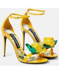 Dolce & Gabbana - Keira Floral-Applique Patent Leather Sandals - Lyst