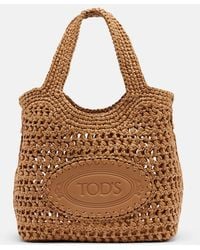 Tod's - Logo Leather-Trimmed Raffia Top-Handle Bag - Lyst