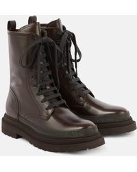 Brunello Cucinelli - Monili-embellished Leather Combat Boots - Lyst