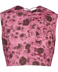 Ganni Floral Cotton Poplin Crop Top - Pink