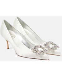 Roger Vivier - Flower Strass Embellished Satin Pumps - Lyst