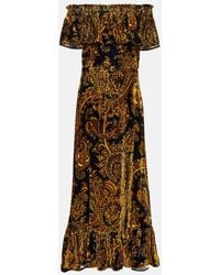 Etro - Off-The-Shoulder Belted Paisley-Print Velvet Maxi Dress - Lyst