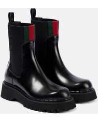 Gucci - Web Stripe Leather Chelsea Boots - Lyst