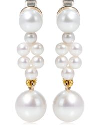Sophie Bille Brahe Aretes Petite Tressé de oro de 14 ct con perlas - Blanco