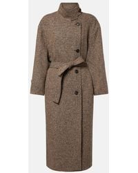 Brunello Cucinelli - Belted Herringbone Wool-Blend Coat - Lyst