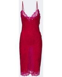 Saint Laurent - Lace-Trimmed Silk Jacquard Midi Dress - Lyst