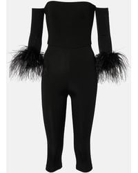 The New Arrivals Ilkyaz Ozel - Feather-Trimmed Off-Shoulder Jumpsuit - Lyst