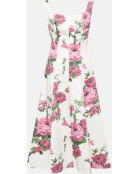 Carolina Herrera - Floral Flared Cotton-blend Midi Dress - Lyst