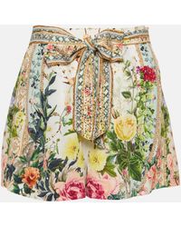 Camilla - Floral High-rise Silk Crepe Shorts - Lyst
