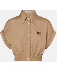 Miu Miu - Crop Top En Popelin De Algodon Con Logo - Lyst