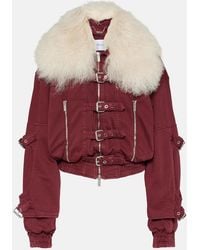 Blumarine - Cropped Shearling-Trimmed Denim Jacket - Lyst