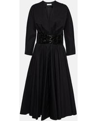 Alaïa - Leather-Trimmed Cotton Midi Dress - Lyst