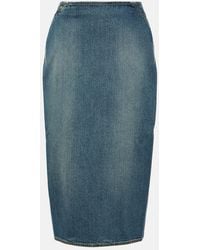 Alaïa - Denim Midi Pencil Skirt - Lyst