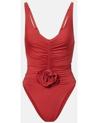 Magda Butrym - Floral-Applique Ruched Swimsuit - Lyst