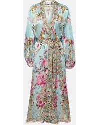 Camilla - Embellished Floral Silk Satin Robe - Lyst