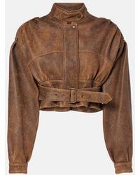 Chloé - Cropped Leather Biker Jacket - Lyst