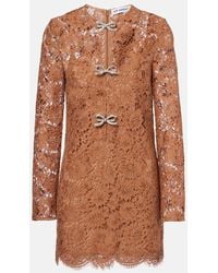 Self-Portrait - Embellished Bow-Detail Lace Minidress - Lyst