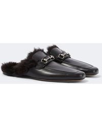Gucci - Horsebit Shearling-Lined Leather Mules - Lyst