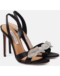 Aquazzura - Very Bow Tie 105 Embellished Satin Sandals - Lyst