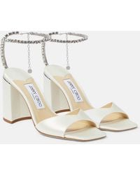 Jimmy Choo - Saeda 85 Embellished Satin Sandals - Lyst