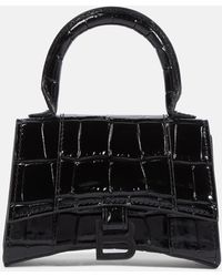 Balenciaga - Black Croc Mini Hourglass With Chain Bag - Lyst