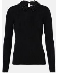 Carolina Herrera - Embellished Ribbed-Knit Wool Top - Lyst