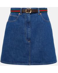 Gucci - Denim Skirt With Belt - Lyst