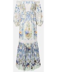 CAMILLA - Floral Off-Shoulder Linen And Silk Maxi Dress - Lyst