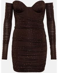 Alex Perry - Koda Minikleid Aus Gerafftem Stretch-Jersey Mit Kristallen Und Einem Paar Handschuhe - Lyst