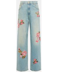 Blumarine - Embroidered High-rise Straight Jeans - Lyst