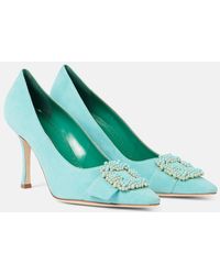 Manolo Blahnik - Giboa 90 Embellished Suede Pumps - Lyst