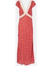 RIXO London - Iggy Polka-Dot Lace-Trimmed Satin Midi Dress - Lyst
