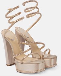 Rene Caovilla - Embellished Satin Platform Sandals - Lyst