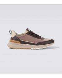 Brunello Cucinelli - Leather-trimmed Suede Sneakers - Lyst