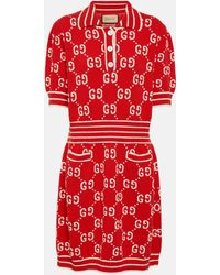 Gucci - Monogram-print V-neck Cotton-blend Mini Dress - Lyst