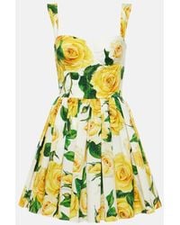 Dolce & Gabbana - Vestido corto de algodon plisado floral - Lyst